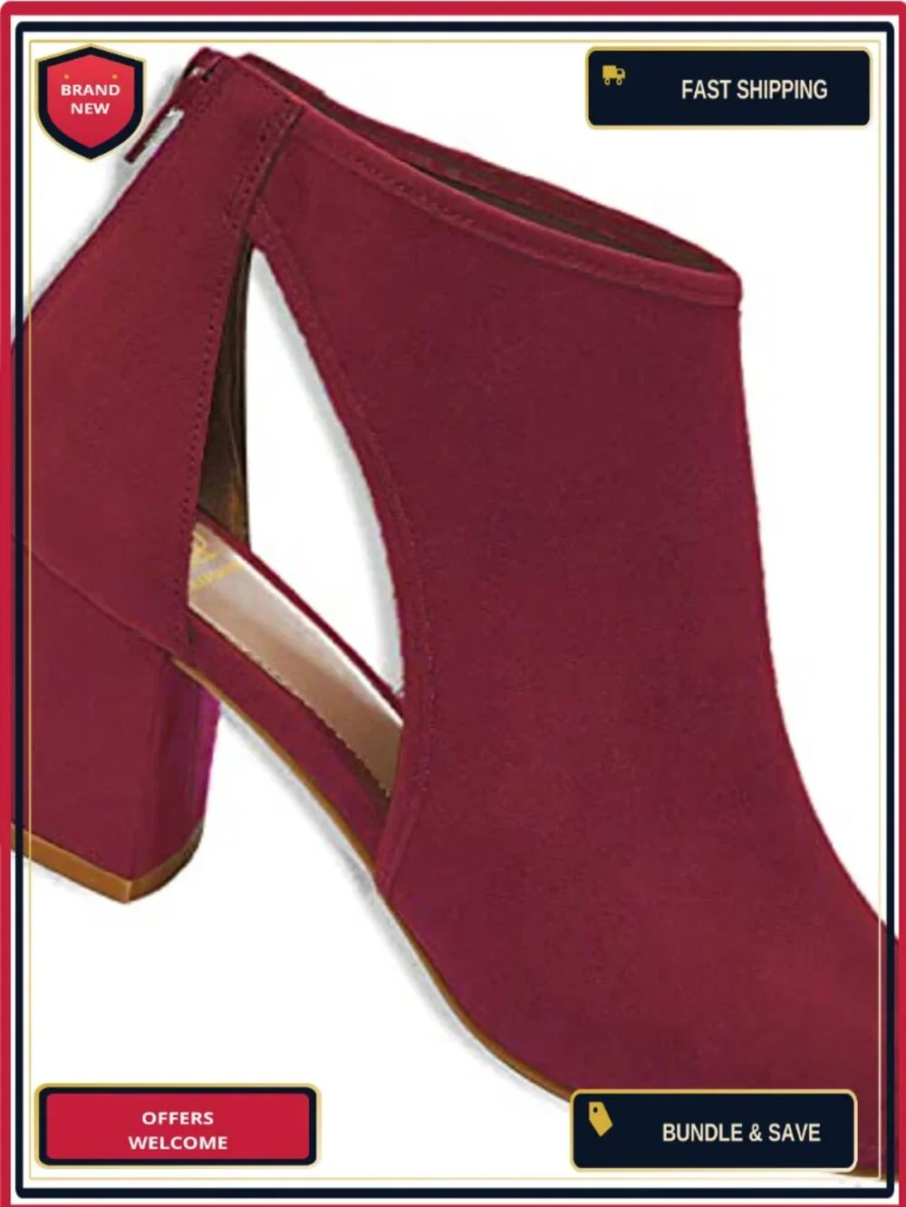 Chunky High Heel Suede Open Toe Side Cut-Out Ankle Booties with Back Zipper